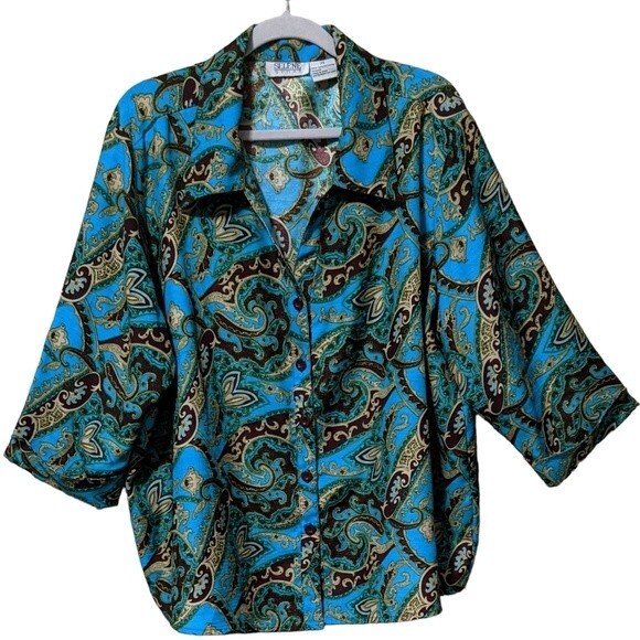 Selene Sport Tops - Selene Sport paisley novelty print collared button front shirt blouse 2X
